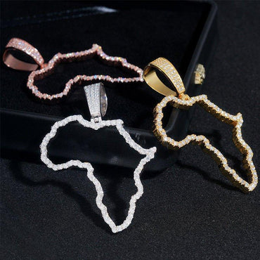 Hollow Map Pendant – 925 Sterling Silver Moissanite Hip Hop Necklace, Unique Streetwear Jewelry - CaratixJewelry