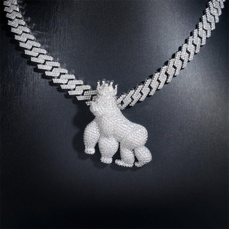 Iced-Out Animal Pendant – Full Pave Moissanite 925 Sterling Silver Men’s Hip Hop Streetwear Necklace - CaratixJewelry