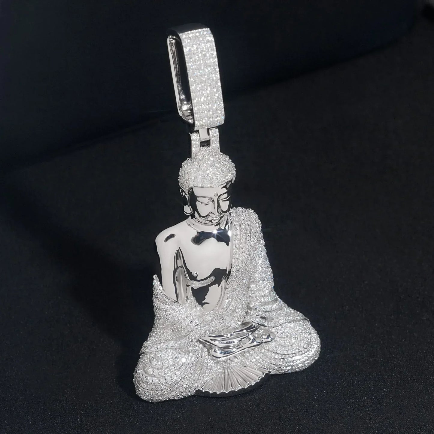 Iced-Out Buddha Pendant – D Color Moissanite Full Pave 925 Sterling Silver Hip Hop Jewelry - CaratixJewelry