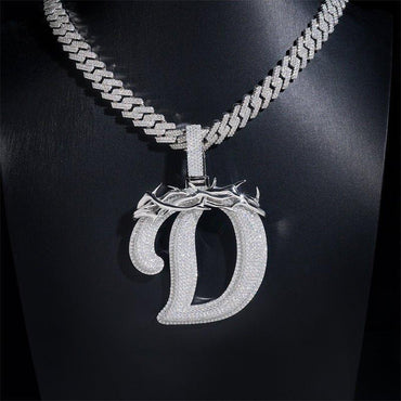 Iced-Out Letter Pendant – D Color VVS Moissanite 925 Sterling Silver Hip Hop Necklace - CaratixJewelry