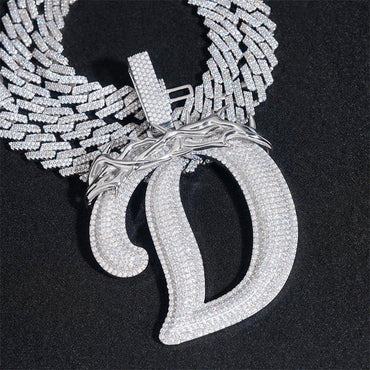 Iced-Out Letter Pendant – D Color VVS Moissanite 925 Sterling Silver Hip Hop Necklace - CaratixJewelry