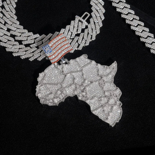 Iced-Out Map Pendant – D Color Moissanite Full Pave 925 Sterling Silver Hip Hop Streetwear Jewelry - CaratixJewelry