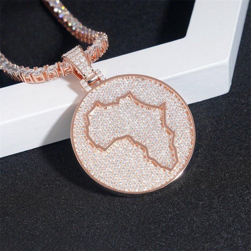 Iced-Out Map Pendant – Full Pave Moissanite 925 Sterling Silver Hip Hop Streetwear Necklace - CaratixJewelry