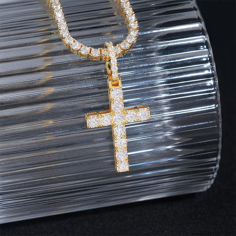 Iced-Out Moissanite Cross Pendant – Full Pave 925 Sterling Silver Hip Hop Jewelry - CaratixJewelry
