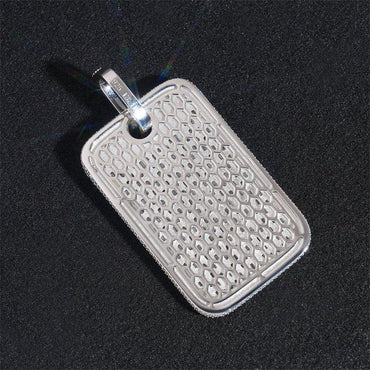 Iced-Out Rectangle Dog Tag Pendant – Full Pave Moissanite 925 Sterling Silver Hip Hop Jewelry - CaratixJewelry