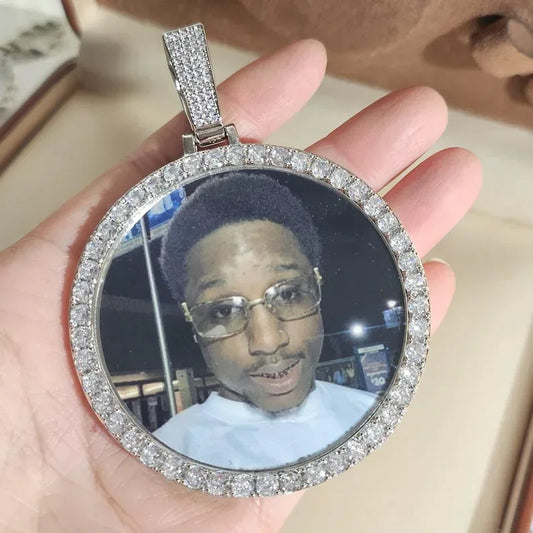 Oversized 2.68" Custom Photo Necklace | Engraved Memory Picture Medallion | Caratix - CaratixJewelry