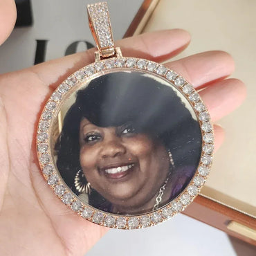 Oversized 2.68" Custom Photo Necklace | Engraved Memory Picture Medallion | Caratix - CaratixJewelry