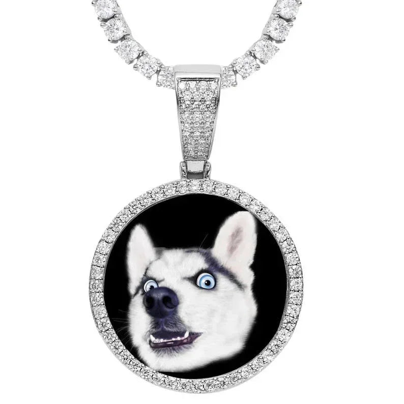 Custom Photo Large Circle Bling Necklace | Personalized Round Photo Pendant | Caratix - CaratixJewelry