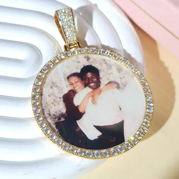 Customized Oversize Photo Pendant Necklace: Iced Out Cuban Chain, Engraved Memory Gift - CaratixJewelry