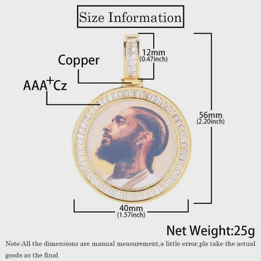 40MM Size T-Diamond Custom Personalized Picture Medallion Memory Pendant 18K Gold Plated Custom Iced Necklace With Photo Jewelry