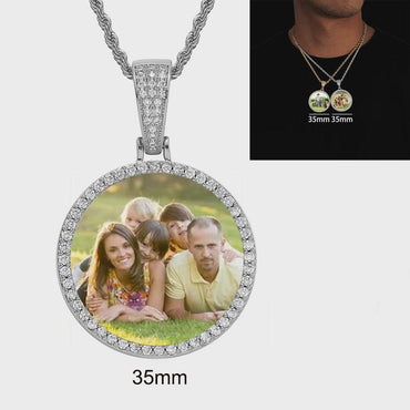 Custom Photo Necklace 35MM Size Men Women Personalized Customized Memory Picture Pendant Bling Iced Out Hip Hop Jewelry