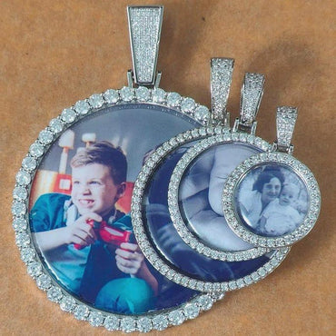 Free Laser Custom Photo Necklace Men Women Personalized Jewelry Customized Any Picture Pendant 26/35/45/68.5mm Size Round Charm - CaratixJewelry