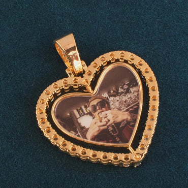 Custom Rotating Double-Sided Heart Love Shape Photo Pendant for Men Women Make Memory Picture Necklace Chain Hip Hop Jewelry