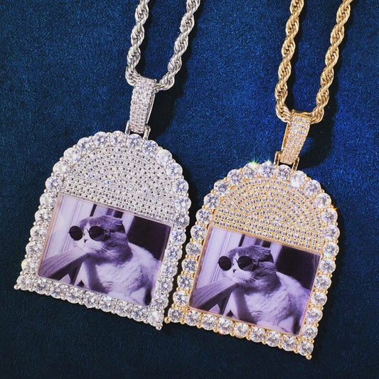 Custom Tombstone Shape Photo Pendant For Men Women Cubic Zirconia Make Memory Picture Necklace Chain Hip Hop Jewelry