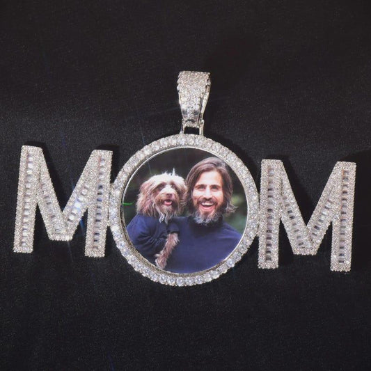 CUC Custom Circular Photo Pendant With Baguette Letter Memory Frame Picture Necklace Iced Out Zircon Men Women Hip Hop Jewelry - CaratixJewelry