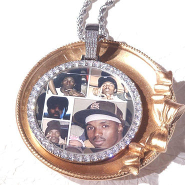 Iced Out Large Round Custom Photo Necklace | DIY Memory Picture Chain | Caratix - CaratixJewelry