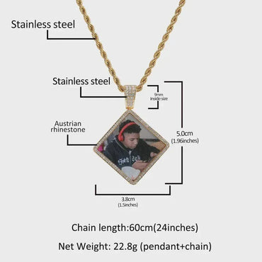 THE BLING KING Custom Stainless Steel Photo Pendant Necklace For Women Men Laser Engraved Eternity Photo Chain Hip Hop Jewelry - CaratixJewelry