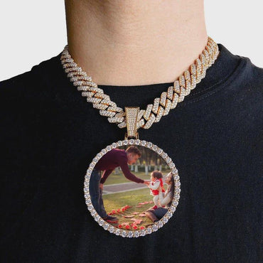 68.5MM 18K Gold Plated Custom Made Photo Bling Big Medallions Necklace Pendant Men Hip Hop Picture Jewelry Gift Free Custom Text - CaratixJewelry