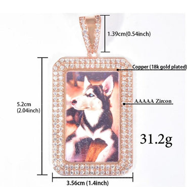 Personalized Dog Tag Photo Frame Pendant Necklace, Custom Hip Hop Iced Out Copper Zircon DIY Picture Jewelry for Men and Women