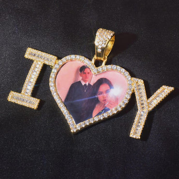 CUC Custom Circular Photo Pendant With Baguette Letter Memory Frame Picture Necklace Iced Out Zircon Men Women Hip Hop Jewelry