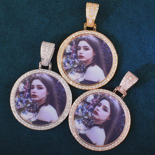 Custom Round Shape Memory Small Pendant Make Medallions Necklace Chain Solid Back One Row Zircon for Men Women Hip Hop Jewelry