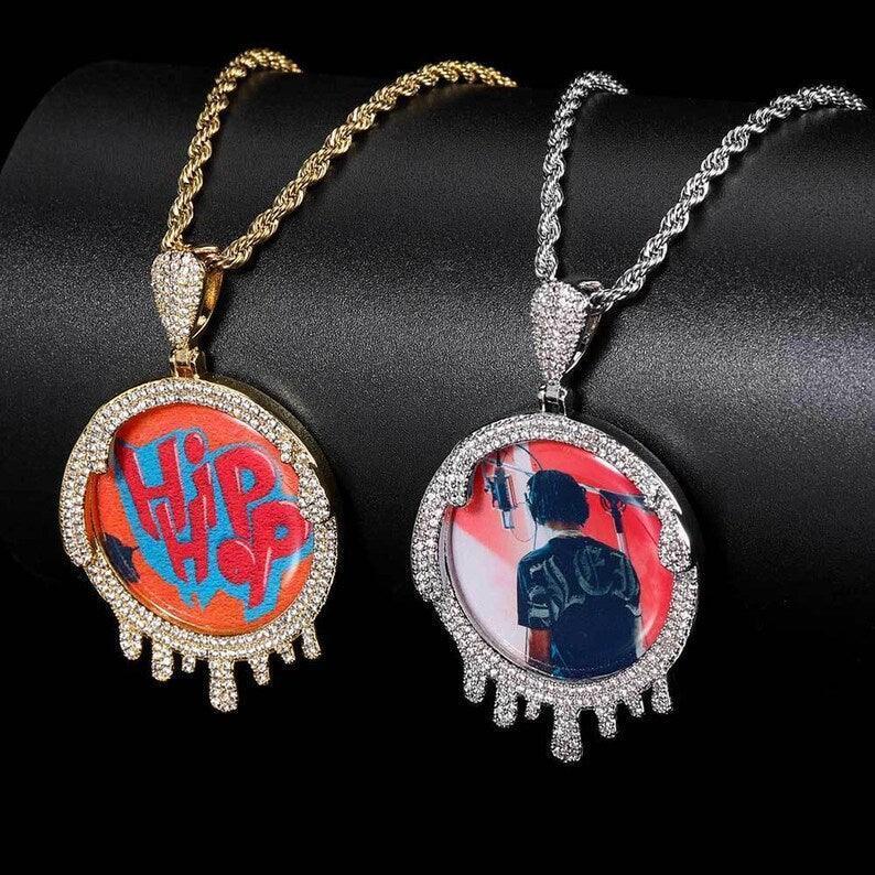 Personalized Round Teardrop Photo Pendant Necklace – Iced Out Copper Zircon Hip Hop Jewelry - CaratixJewelry