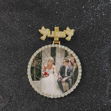 Custom Letter Diamond Bail 68mm Big Circle Photo Pendant Men Women Hip Hop Memory Picture Charm Necklace Jewelry Birthday Gift