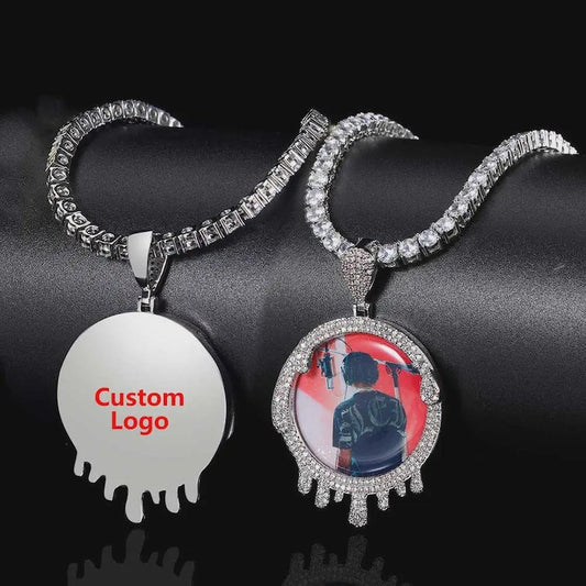 Custom Iced Out Memory Photo Necklace for Men Jewelry Personalized Drip Medallions Picture Hip Hop Pendant Chrismas Gift