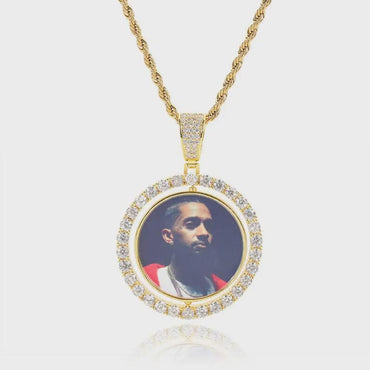 Custom Photo Necklace For Men Rotating Double-Sided Medallions Spinning Pendant Bling Iced Out Hip Hop Jewelry