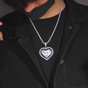 Custom Rotating Heart Photo Necklace For Couple Women Men Spinning DIY Double Sides Pictures Memory Jewelry Gift