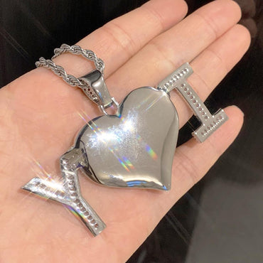 Personalized I Love U Letter Photo Pendant Necklace, Custom Hip Hop Heart Frame Epoxy Picture Chain, DIY Gift for Men Women