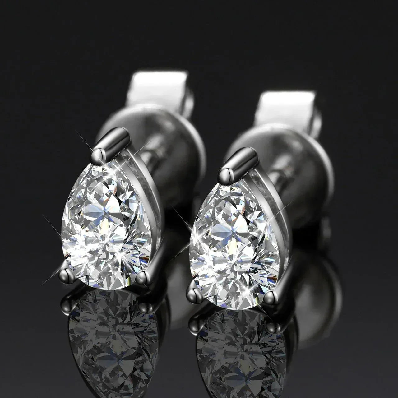 Ladies VVS Teardrop 925 Sterling Silver Push Back Earrings - CaratixJewelry
