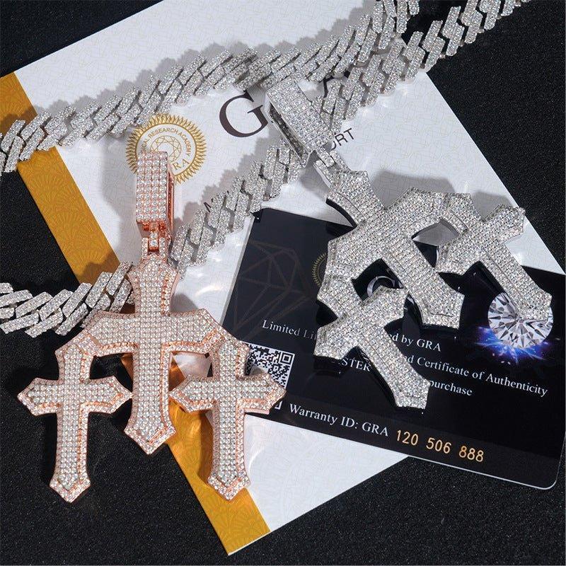 Men’s Full Pave Moissanite Cross Pendant – 925 Sterling Silver Trendy Hip Hop Necklace - CaratixJewelry