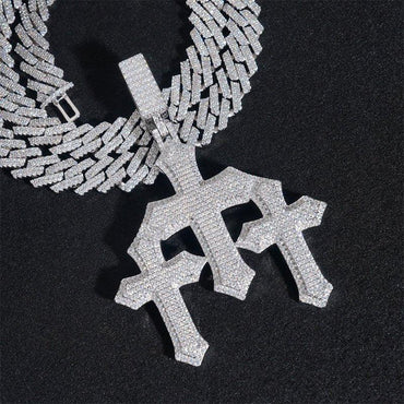 Men’s Full Pave Moissanite Cross Pendant – 925 Sterling Silver Trendy Hip Hop Necklace - CaratixJewelry