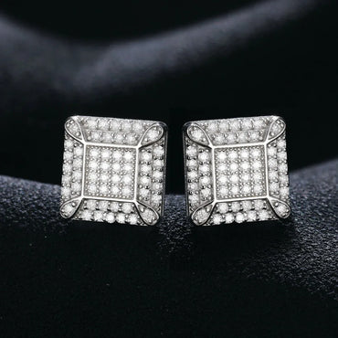 VVS Solid 925 Silver Square Block Hip Hop Earrings - CaratixJewelry
