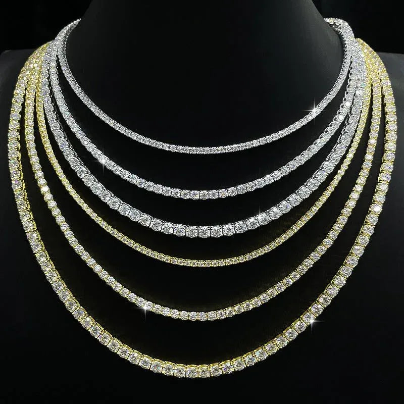 Moissanite Tennis Chain Necklace – S925 Sterling Silver Iced-Out Tennis Necklace for Men & Women - CaratixJewelry