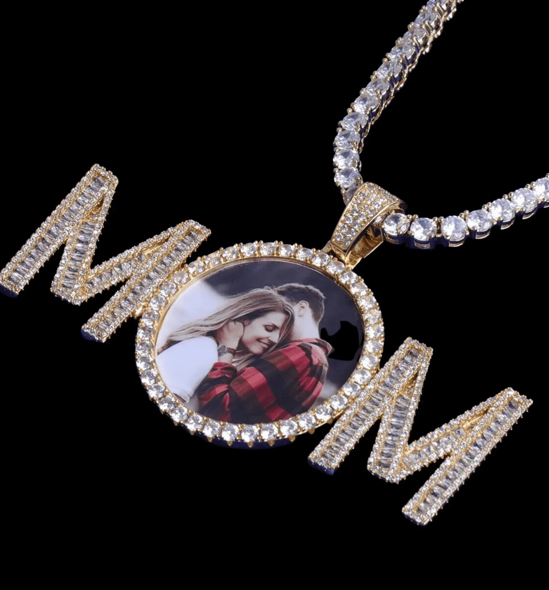 Mom Letters Custom Photo Pendant Necklace – Personalized Iced Out Picture Jewelry Gift for Women - CaratixJewelry