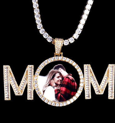 Mom Letters Custom Photo Pendant Necklace – Personalized Iced Out Picture Jewelry Gift for Women - CaratixJewelry