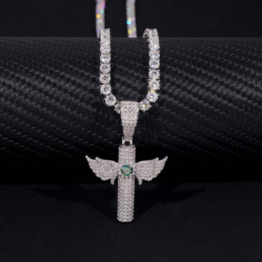 New 925 Silver Moissanite Cross Pendant – Colorful Moissanite, Hip-Hop Style Unisex Fashion Jewelry - CaratixJewelry