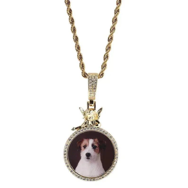 New Angel DIY Photo Pendant Hip Hop Full Iced Out Cubic Zirconia Goldplated CZ Stone - CaratixJewelry