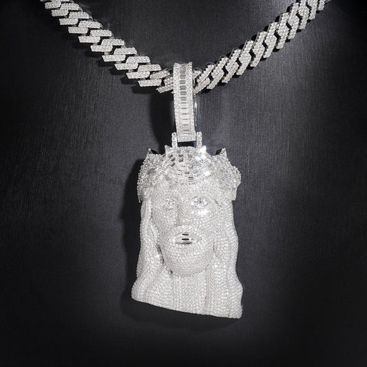 New European & American Hip-Hop Jesus Head Pendant – S925 Silver Moissanite, Trendy Jewelry - CaratixJewelry