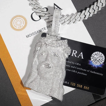 New European & American Hip-Hop Jesus Head Pendant – S925 Silver Moissanite, Trendy Jewelry - CaratixJewelry