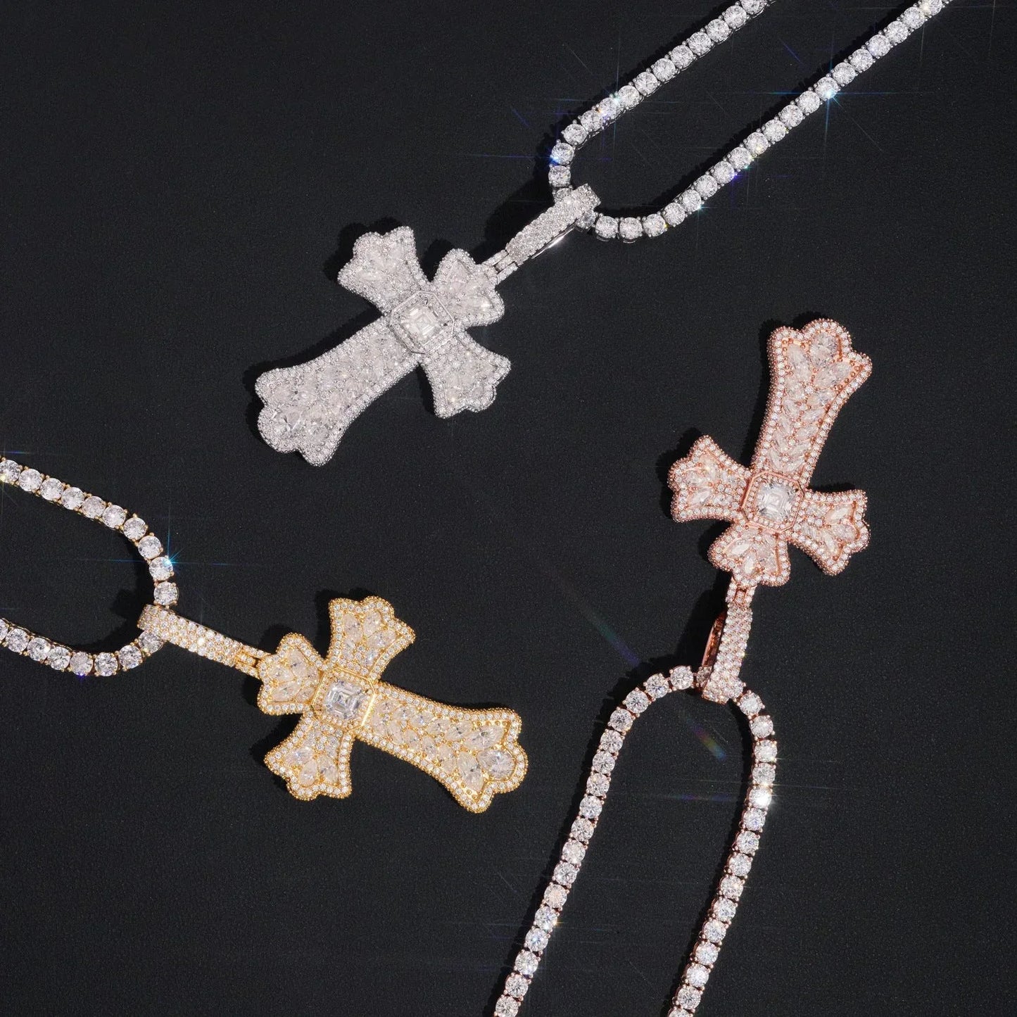 New Personalized Colorful Cross Pendant – S925 Silver Moissanite, Trendy Jewelry - CaratixJewelry