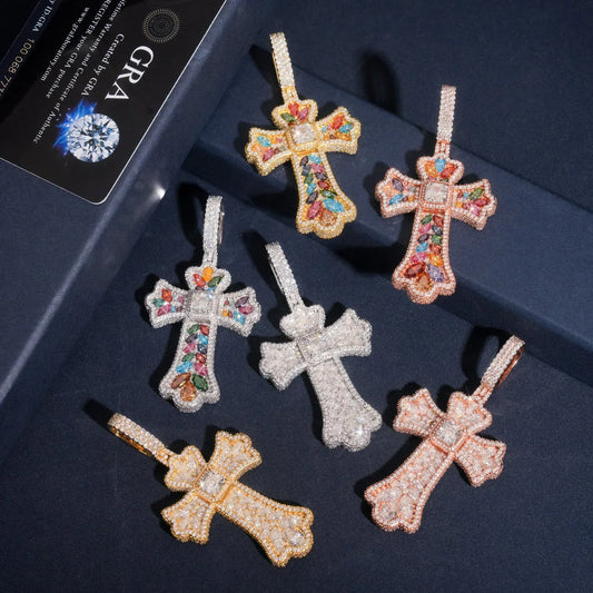 New Personalized Colorful Cross Pendant – S925 Silver Moissanite, Trendy Jewelry - CaratixJewelry