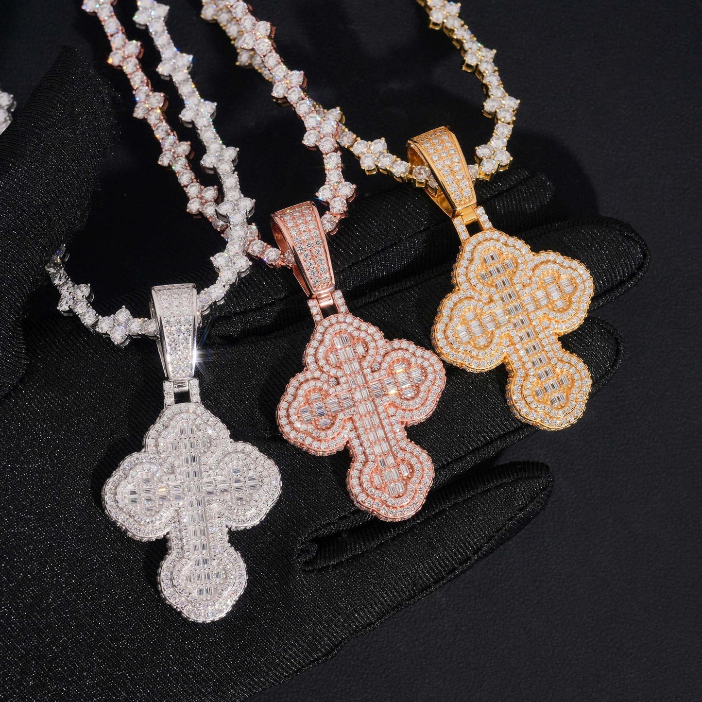 New Personalized Hip-Hop Cross Pendant – S925 Silver Moissanite, Fits 8MM Tennis Chain Necklace - CaratixJewelry