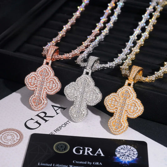 New Personalized Hip-Hop Cross Pendant – S925 Silver Moissanite, Fits 8MM Tennis Chain Necklace - CaratixJewelry