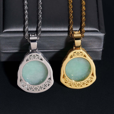 New Personalized Hip-Hop Jade Buddha Pendant – S925 Silver Moissanite, Fits Tennis Chain Necklace - CaratixJewelry