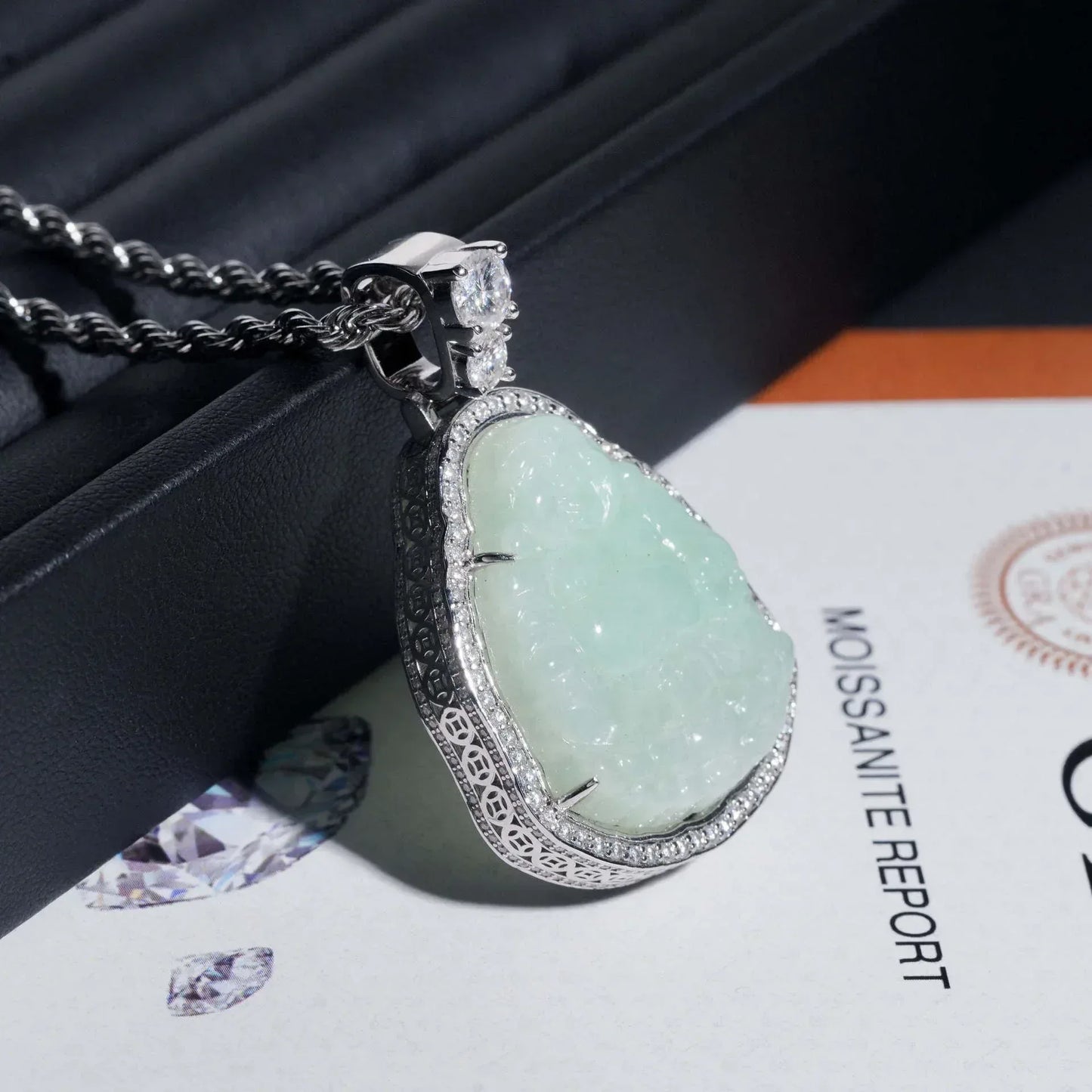 New Personalized Hip-Hop Jade Buddha Pendant – S925 Silver Moissanite, Fits Tennis Chain Necklace - CaratixJewelry