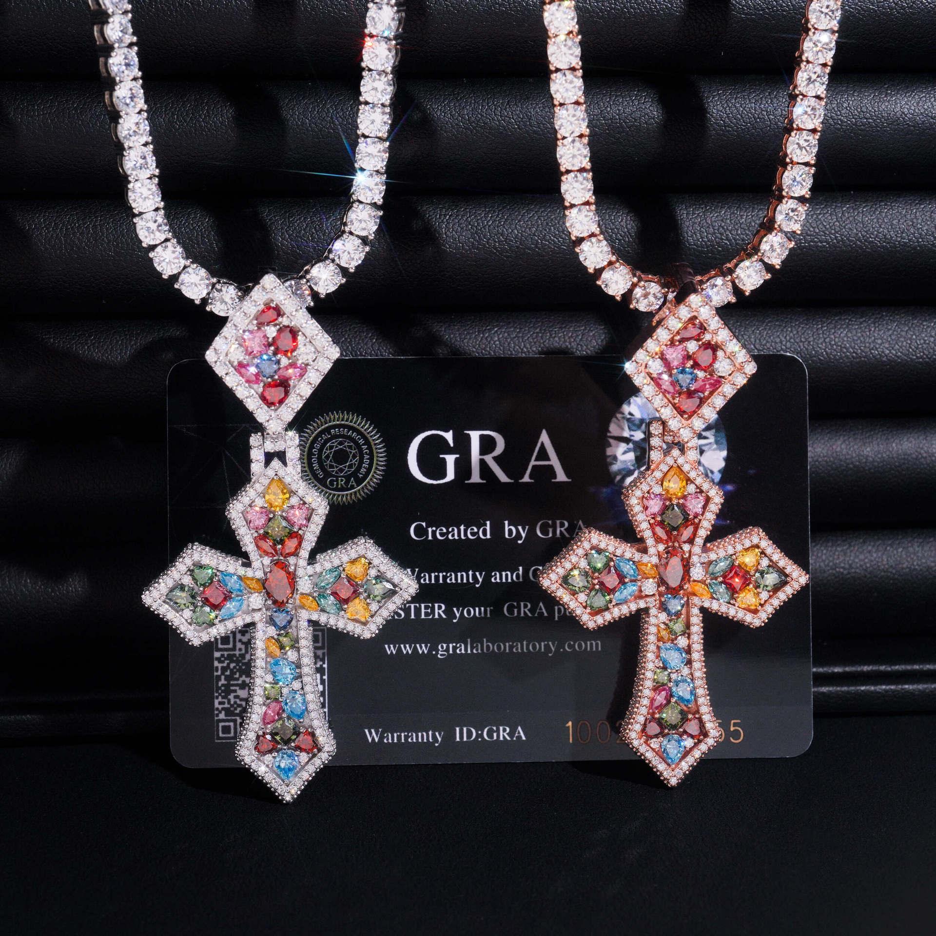 New S925 Silver Colorful Moissanite Cross Pendant – Unisex Design, High-Quality Jewelry - CaratixJewelry