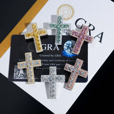 New S925 Silver Cross Pendant – Colorful Moissanite, Hip-Hop Style, Unisex Jewelry - CaratixJewelry